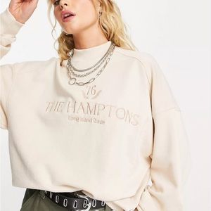 Bershka The Hamptons embroidered collegiate sweatshirt in beige ASOS Size XS